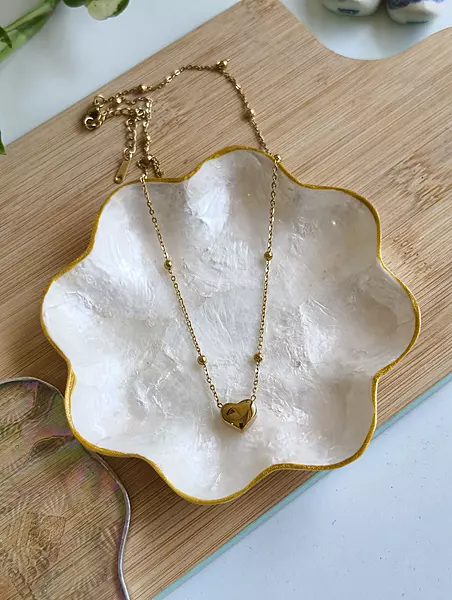 Coeur Necklace Anti Tarnish Puffy Heart Pendant Necklace with Bead Chain