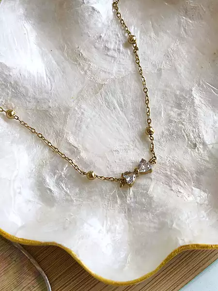 Duo Heart Necklace Anti Tarnish Double Heart Stone Necklace