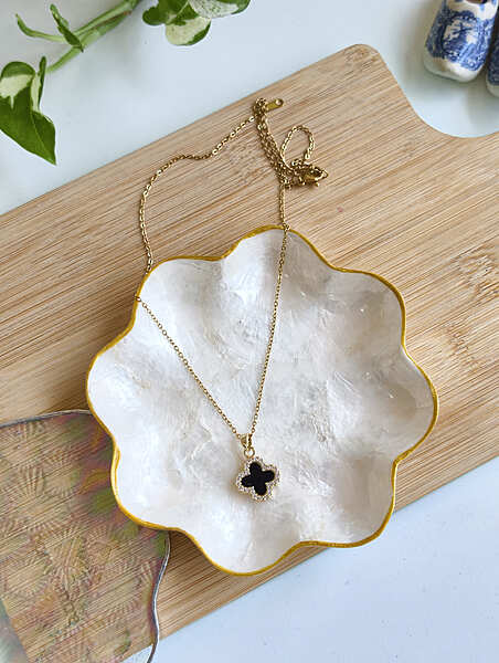 Onyx Clover Necklace Anti Tarnish Black Clover Pendant Necklace