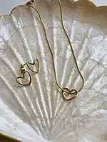 Loop Heart Set Anti Tarnish Gold Heart Necklace and Earrings Set