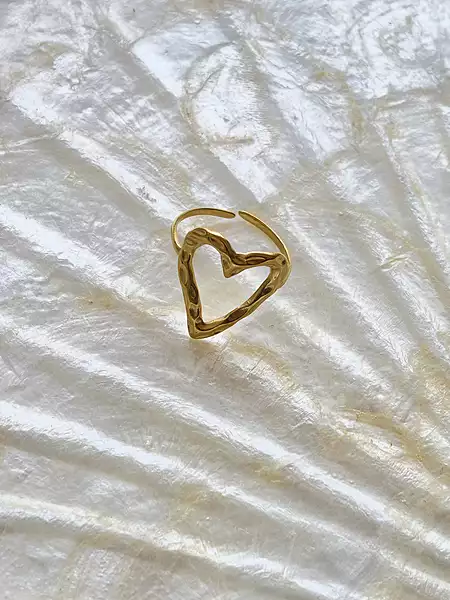 Open Heart Statement Ring Anti Tarnish Adjustable Ring